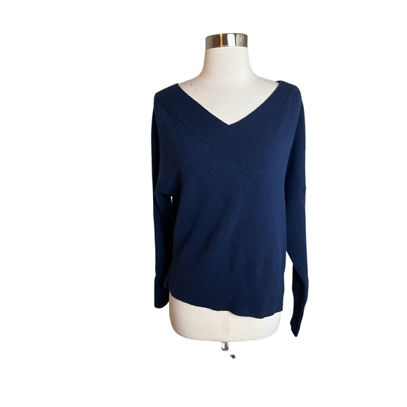 Brochu Walker Cashmere Sweater Small Navy Blue Wool Asymmetrical - Picture 1 of 5